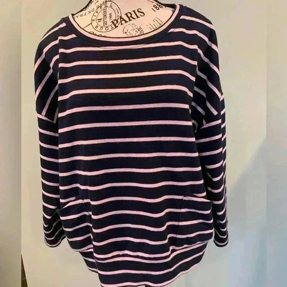 Jane and Delancey Navy Blue and Pink Striped Pullover Sweatshirt Women’s Large - Picture 1 of 8